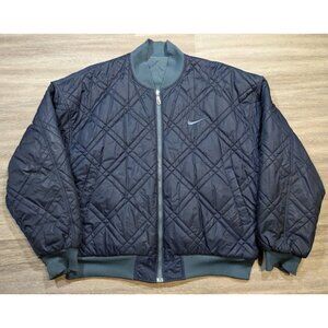 Vintage Nike Men's XL Reversible Quilted Bomber Jacket Blue White Tag Swoosh
